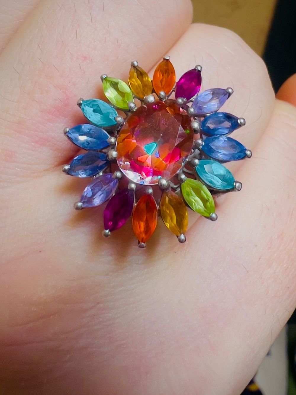 Multicolor Sunburst Gemstone Statement Ring - Size 10 - Picture 5 of 14